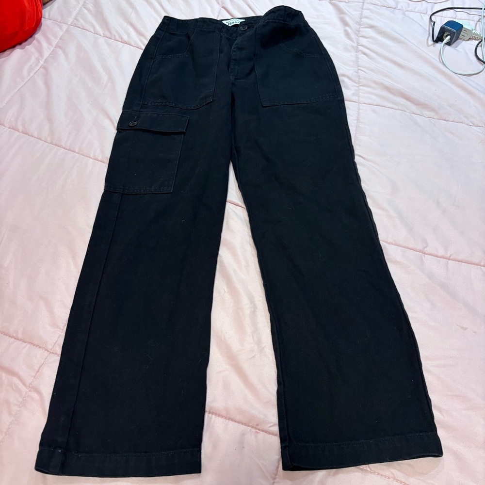 Reformation Black Wide Leg Cargo Pants sz 28